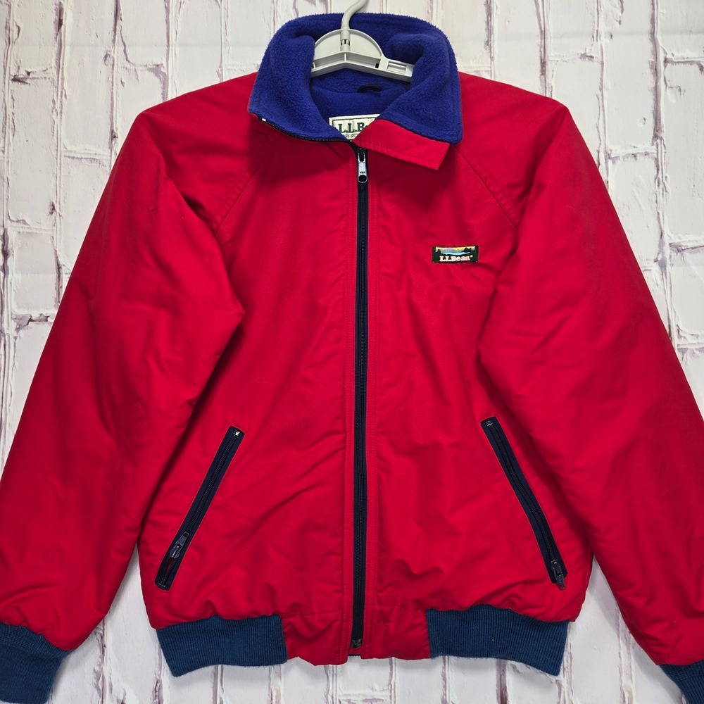 Vintage LL Bean Warm-Up Jacket Red Fleece Lined Made In USA Bomber Mens Small